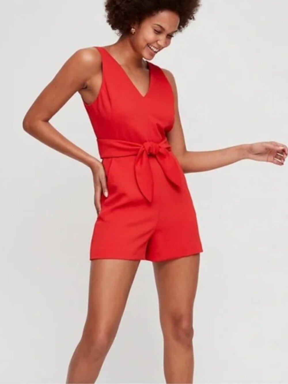 Aritzia Red V-Neck Sleeveless Romper with Pockets in Size 2